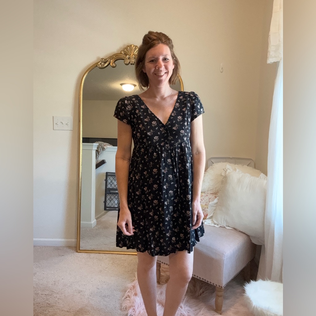 Ralph Lauren V Neck Floral Black Dress Nwot